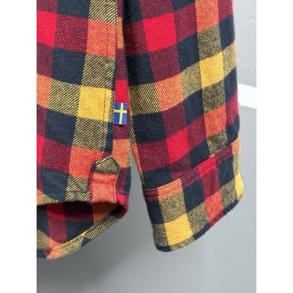 Fjallraven Skog Flannel Shirt Men’s Large Slim Fit Button Down Yellow Red Plaid - Picture 5 of 15